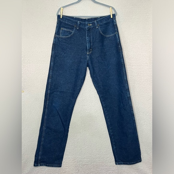 Vintage Wrangler Straight Leg Jeans-Men’s 34x34-Blue Denim Pants-Classic-Casual - Picture 1 of 10